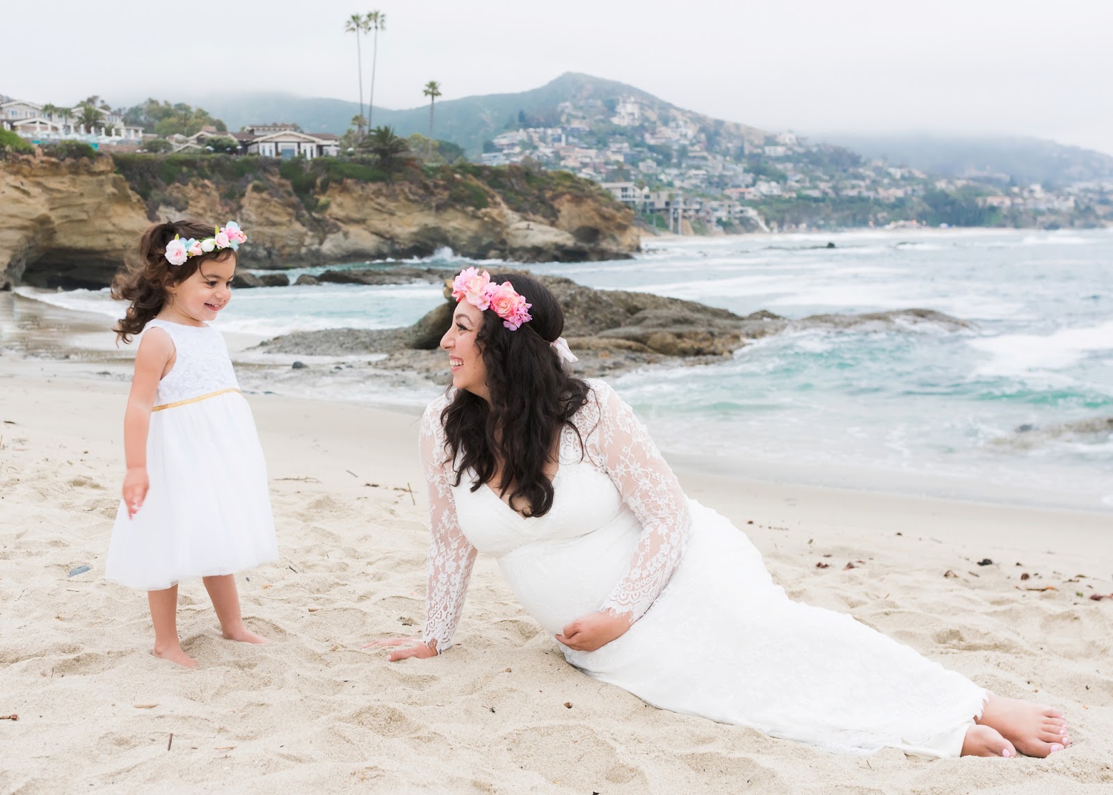 Mother and daughter maternity Orange County beach photography